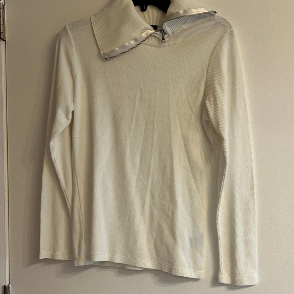 Rafaella Cream Zip-Trim Long Sleeve Sweater